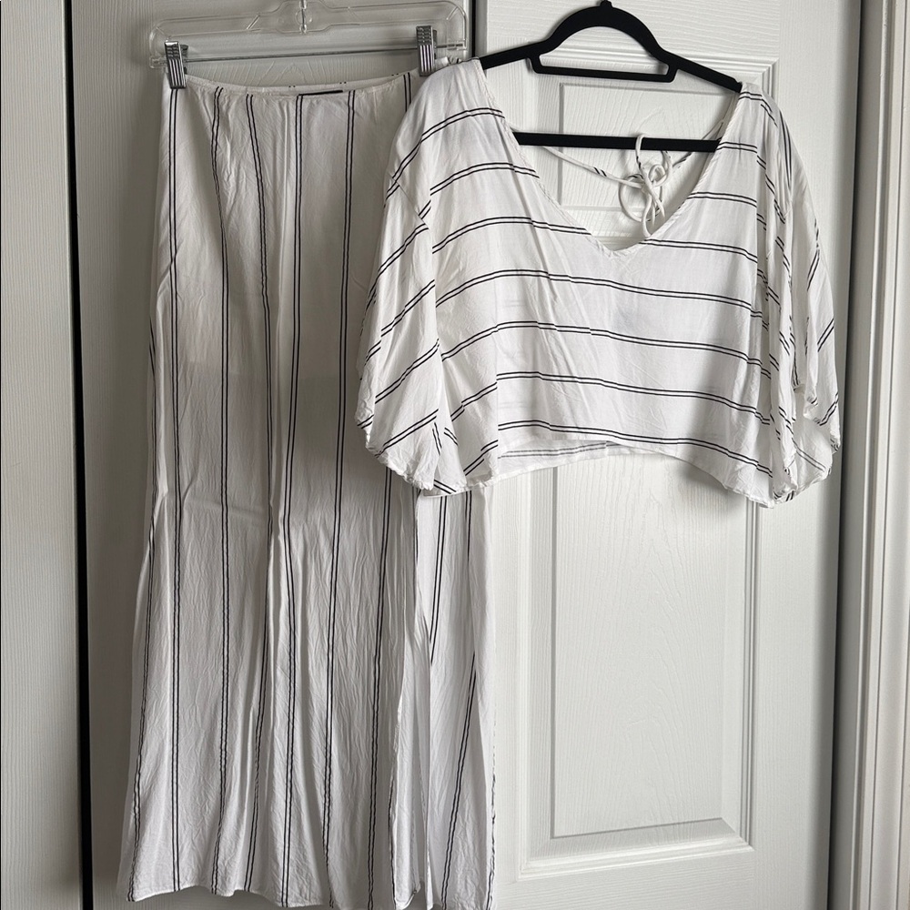 Striped White and Black Two-Piece Set - Picture 3 of 3